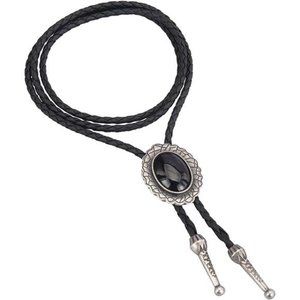 Black Braided Bolo Tie with Silver Accents